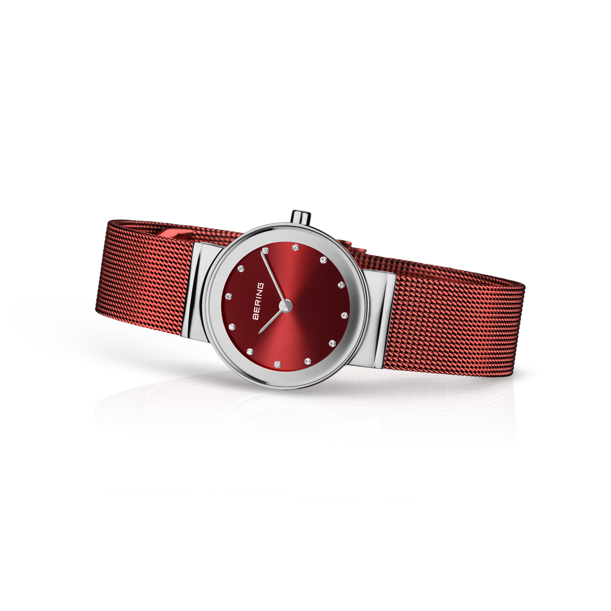Orologio quadrante sunray mesh rosso e argento