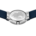 BERING 10126-307 kast achterkant met gepolijst staal en wereldkaart-gravering, donkerblauw textielband