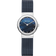 BERING horloge met donkerblauwe wijzerplaat, zilveren kast, diamantvormige uurindices en maasband.