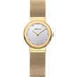 Montre or avec cadran rond argenté et bracelet maille