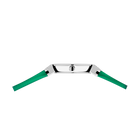 Montre avec boîtier rectangulaire argenté et bracelets verts, vue de dessus