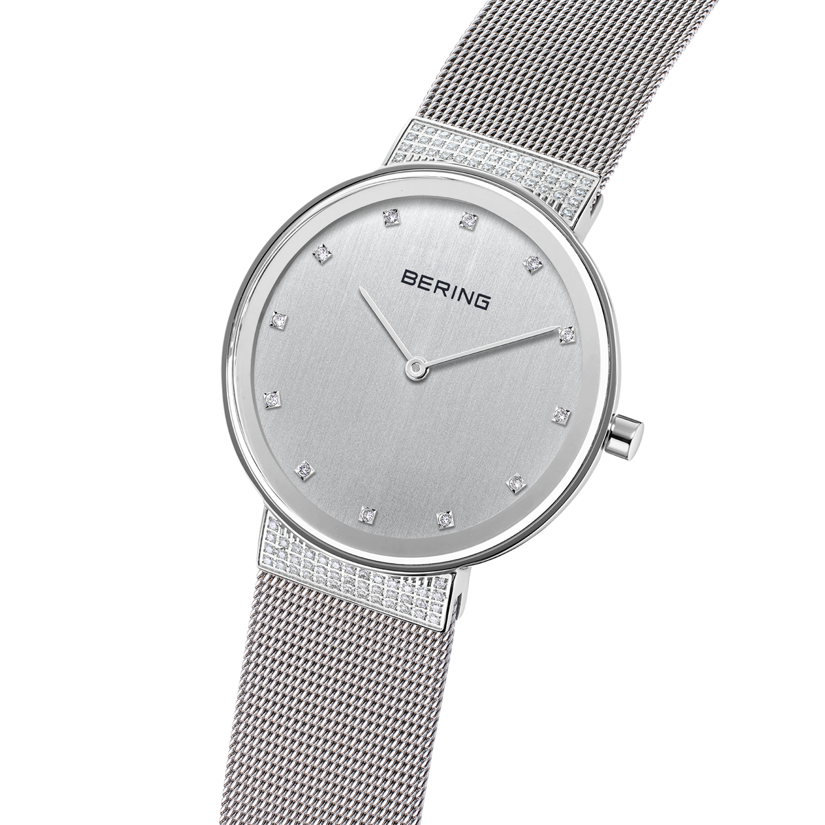 Montre BERING avec bracelet maille acier et cadran argenté orné de cristaux