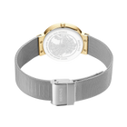 Watch caseback with engraved decoration, silver mesh strap and gold-tone lugs, rear view
