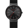 Zwart BERING-horloge met minimalistisch wijzerplaat, rode wijzers en zwart siliconen bandje.