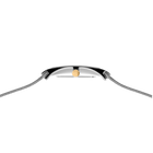 Perfil lateral del reloj con esfera blanca, caja acero y pulsera de malla