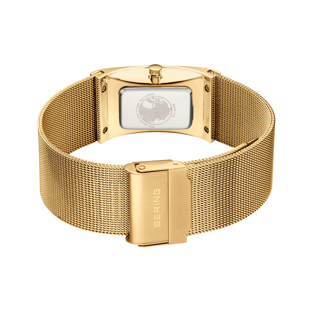 Goudkleurig mesh-armband met rechthoekige wijzerplaat en magnetische sluiting