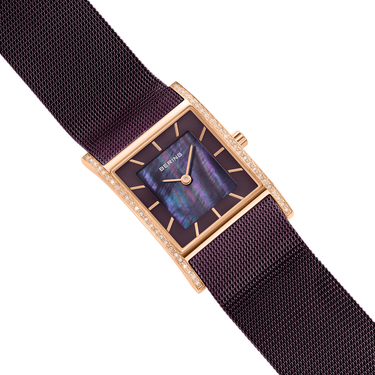 Montre rectangulaire nacre maille marron