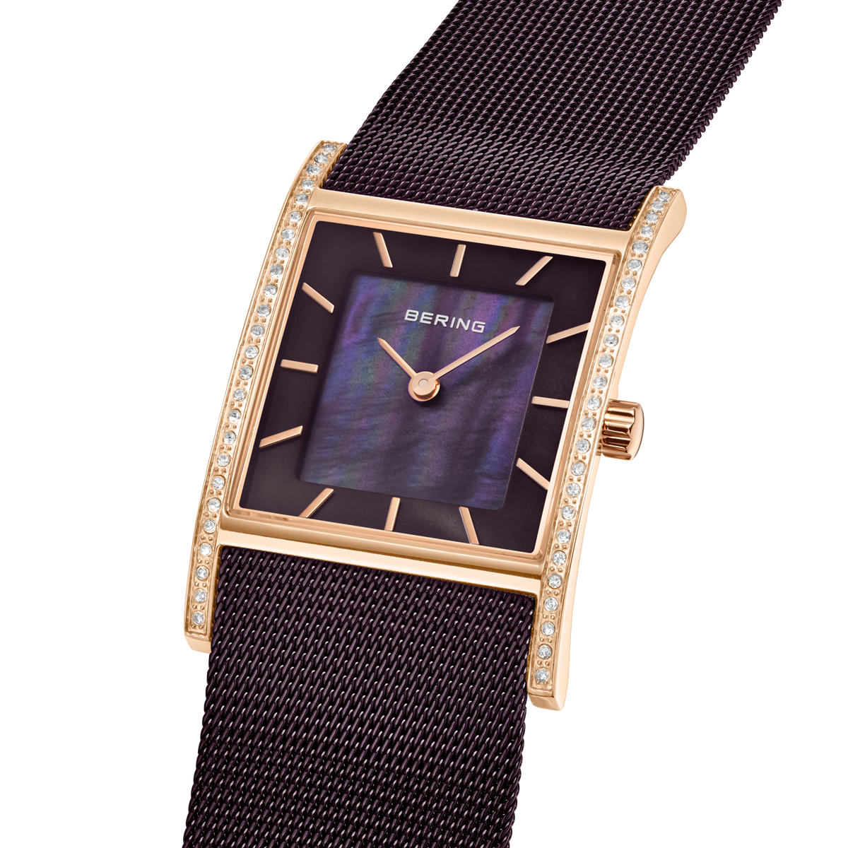 Montre rectangulaire nacre maille marron