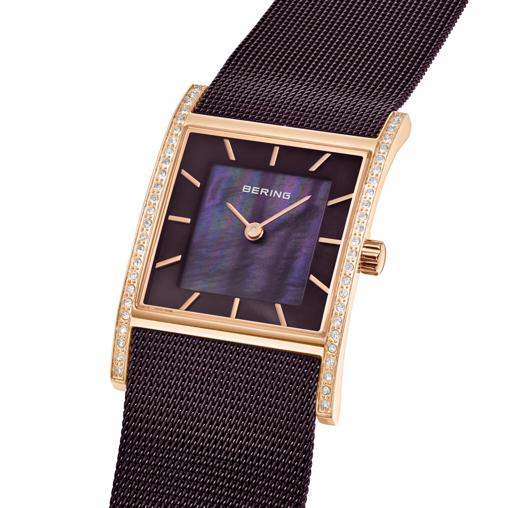 Montre rectangulaire nacre maille marron