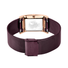 Reloj rectangular con caja abierta oro rosa y correa malla burdeos
