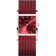 Vierkant BERING-horloge met rood wijzerplaat, staafindices en mesh-bandje