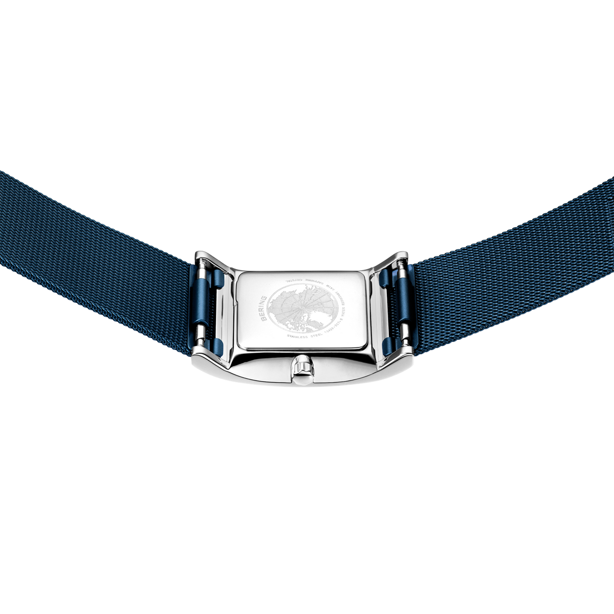 Banddetail met donkerblauw stoffen band en metalen gesp