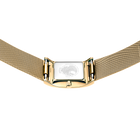 Champagne mesh band with gold-tone rectangular folding clasp and white watch face