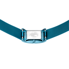 Turquoise rechthoekig horloge met wit wijzerplaat, bovenaanzicht van de bandbevestigingen