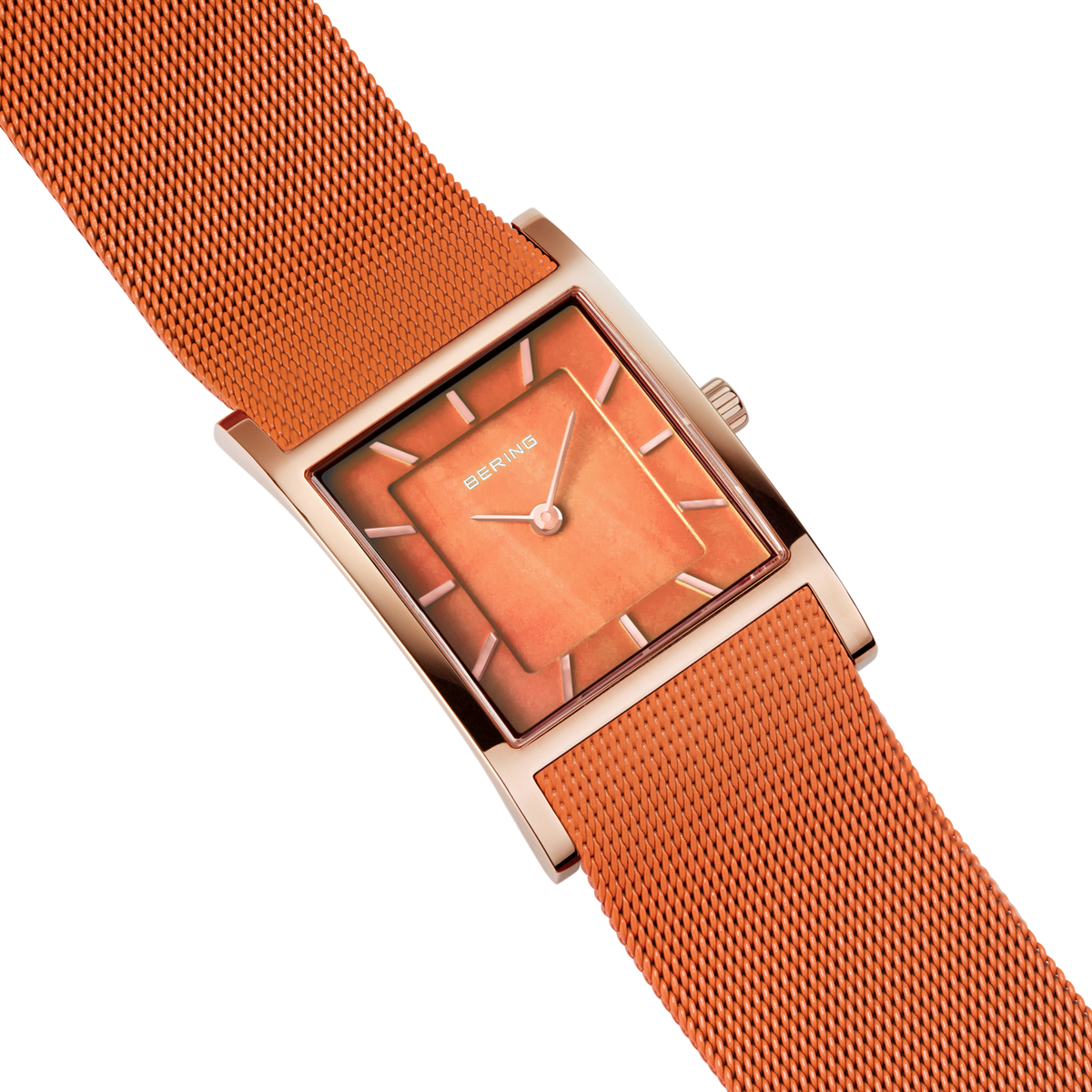 Rektangulært Perlemor Mesh Ur Orange