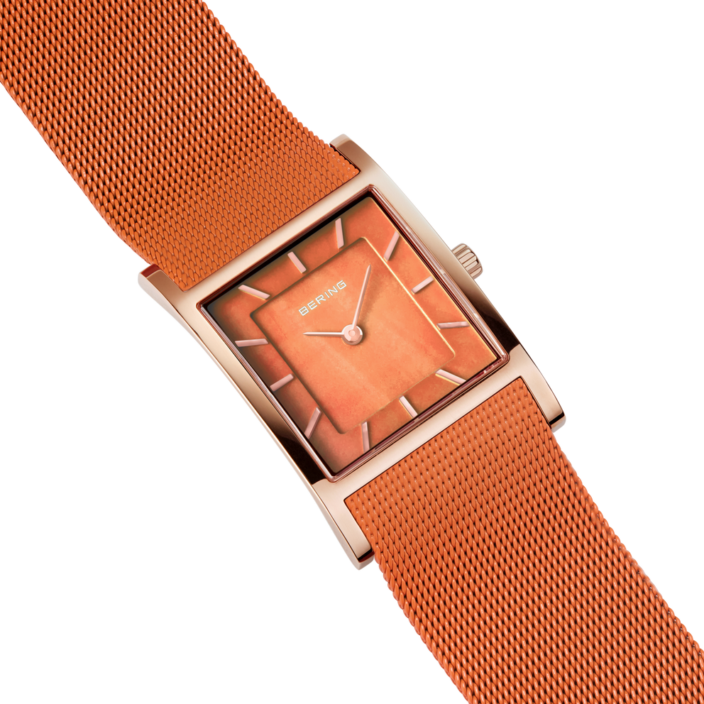 Rektangulært Perlemor Mesh Ur Orange