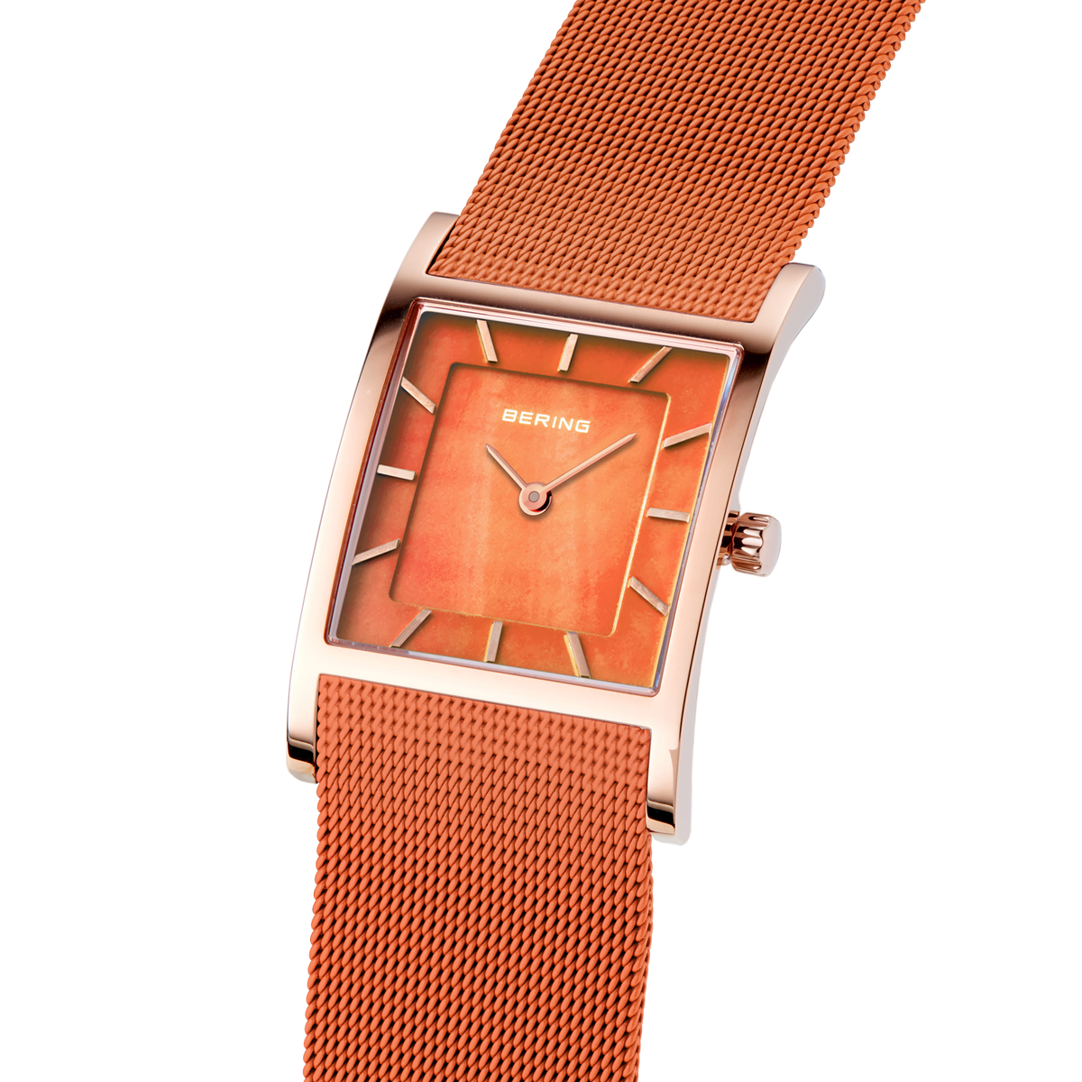 Rektangulært Perlemor Mesh Ur Orange