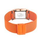 Reloj BERING con esfera rectangular blanca y pulsera de malla naranja con cierre color oro rosa