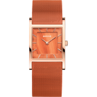 Reloj BERING con esfera naranja cuadrada, caja oro rosa y pulsera malla naranja