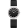 Reloj BERING esfera negra, bisel con diamantes, caja plateada, correa de cuero negra