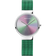 Armbåndsur med sølvhus, farveskiftende urskive fra rosa til grønt og grønt mesh-urrem.