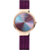 Reloj BERING Anniversary con caja de oro rosa, esfera iridiscente degradada y correa malla púrpura.
