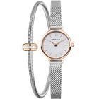 Reloj BERING con caja redonda de oro rosado, esfera blanca en brazalete de malla, con pulsera a juego