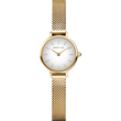 Gold-tone BERING wristwatch with round case, mesh bracelet, and white dial