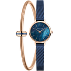 BERING watch with navy dial and rose gold case displayed with navy mesh and rose gold metal interchangeable straps
