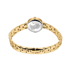 Goudkleurig armband-horloge met schakelband en zilveren wijzerplaat, bovenaanzicht