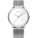 BERING horloge met zilveren metalen kast, witte wijzerplaat, minimalistisch wijzerdesign en roestvrij stalen mesh band