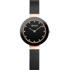 Orologio BERING con quadrante nero, cassa color oro rosa e cinturino mesh nero, foto prodotto