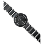 Orologio da polso nero con quadrante rotondo minimalista e cinturino a maglie rettangolari, posizionato in diagonale