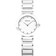 Orologio BERING con quadrante bianco rotondo, indici puntini, cinturino tre maglie argentato, fotografato dall'alto.