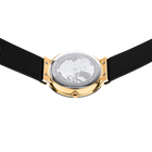 Montre-bracelet avec cadran carte du monde, boîtier argenté avec éléments dorés et bracelet textile noir