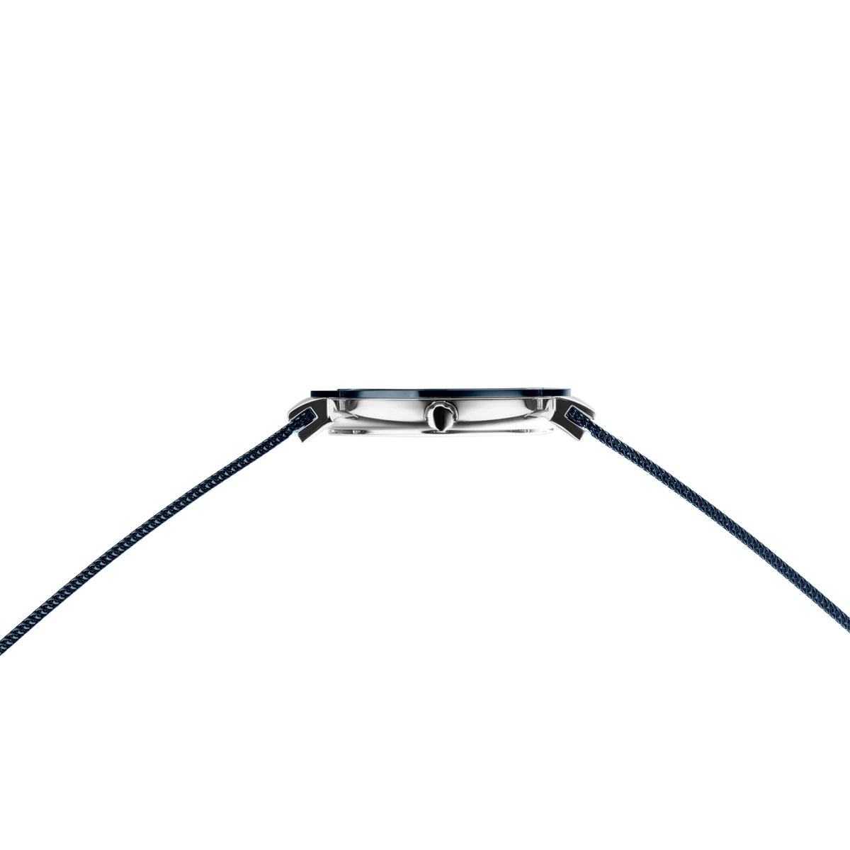 Cassa dell'orologio con cinturino tessile blu, vista laterale