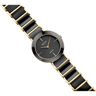 Orologio BERING: cassa rotonda, quadrante nero con lancette dorate, cinturino nero e oro rigato, in diagonale.