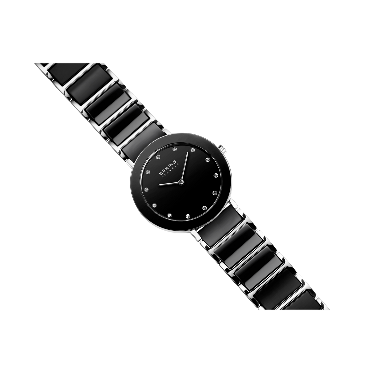 Orologio da polso nero minimalista con quadrante rotondo e cinturino segmentato