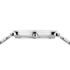 Stainless steel wristwatch shown from the side, displaying polished case edge, crown, and watch band lugs.
