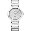 Montre BERING argentée avec cadran rond et lignes radiales, boîtier et bracelet métallique.