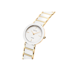 BERING wristwatch with white ceramic case, sunburst dial, and two-tone gold-and-white segmented bracelet