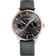 Silver BERING watch with black dial, orange bezel and hands, two subdials, dark fabric strap