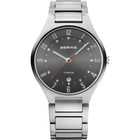 BERING titanium watch with silver bracelet, charcoal dial with Arabic numerals, white and red hands