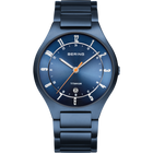 BERING wristwatch with blue dial, white hour markers, and matching titanium metal bracelet