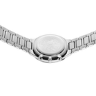 Watch head shot from above, showing round brushed dial and articulated metal bracelet links on both sides.