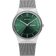 BERING stainless steel watch with green dial, mesh band, and date window