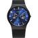 BERING titanium watch, blue dial with white markers, two sub-dials, black mesh band.