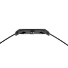 Watch case viewed from side angle with textured black band, showing case profile and depth.