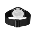 BERING wristwatch 11940-227 back view, showing white circular caseback with black mesh strap.