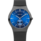 BERING watch with blue dial, dark gray case, mesh bracelet, and small subdial